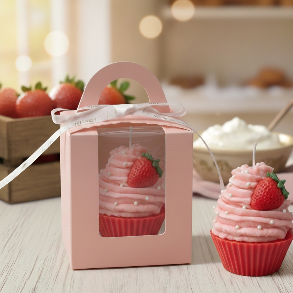 Strawberry Cupcake Candle in Pink Gift Box